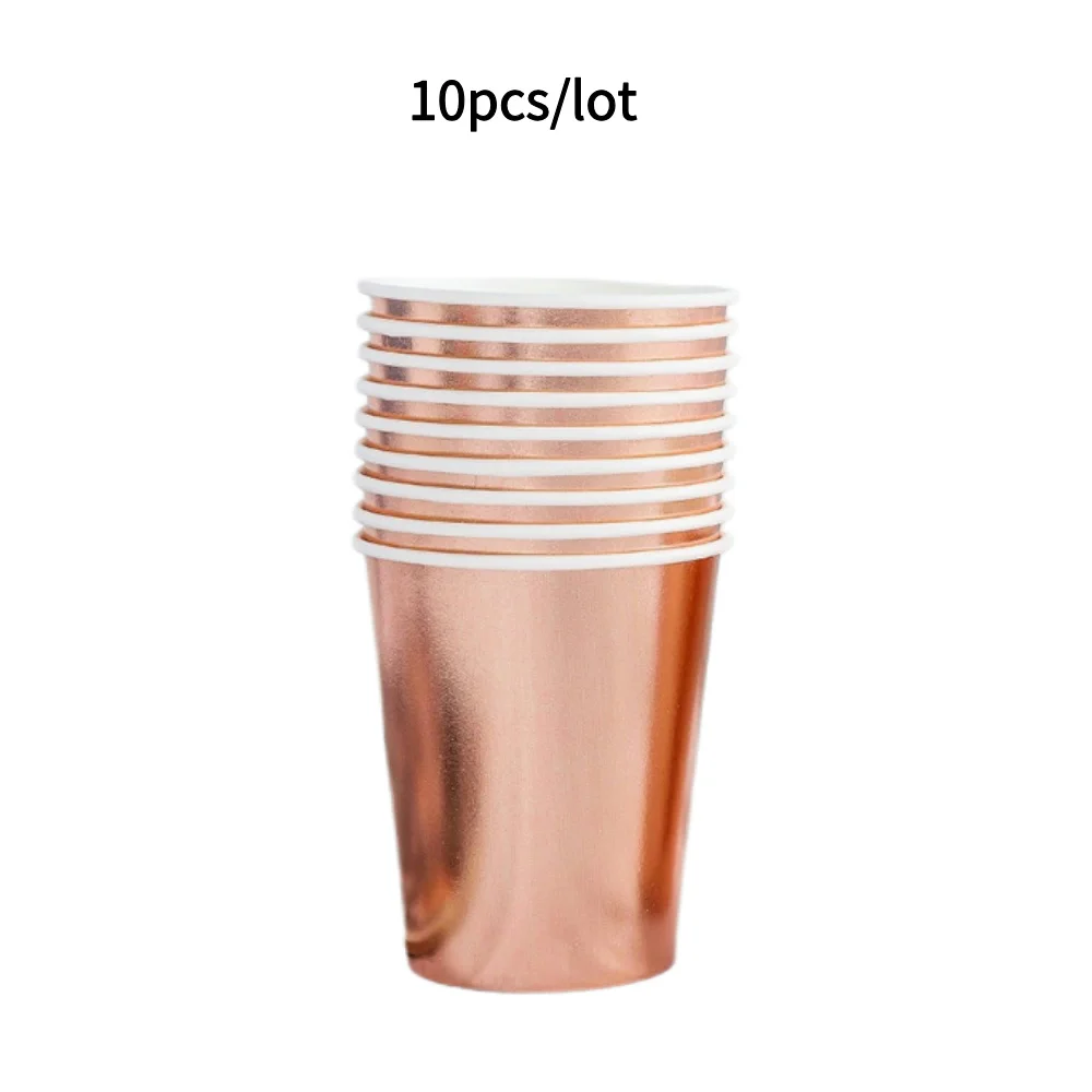 10PCS Farbige Pappbecher Gold Dot Rosa Blau Einwegbecher Hochzeit Geburtstag Party Einweggeschirr Einweg Pappbecher Set – Detail 4