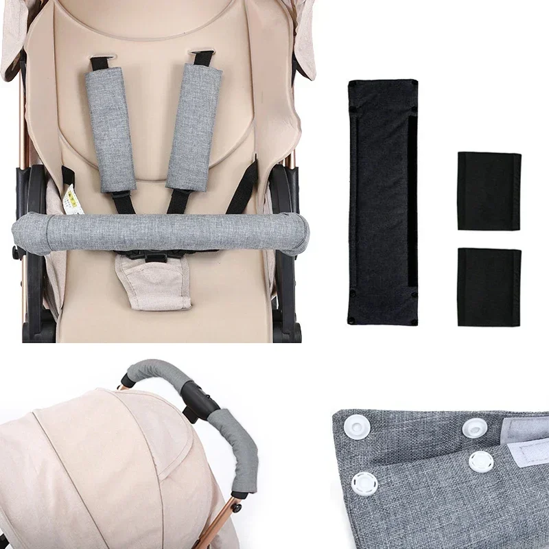 3pcs Stroller Armrest Cover Fence Protector Baby Safety Stroller Seat Belt Shoulder Cover Accessories Cart Shoulder Strap Cover