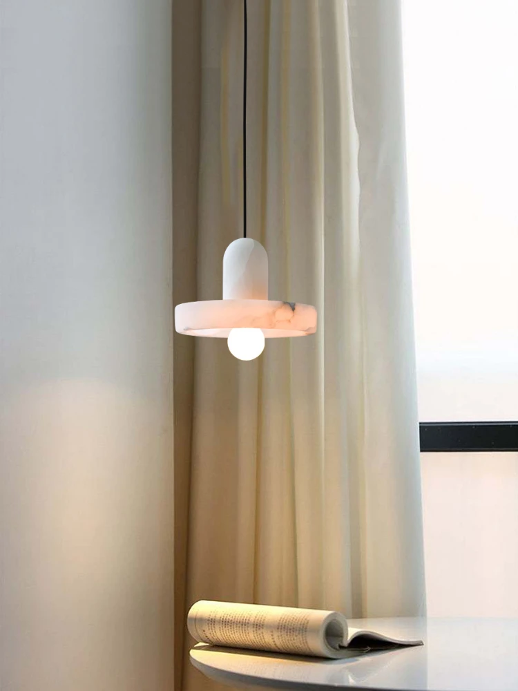 

Natural Marble All Copper Pendant Light Luxurious and Minimalist Bedroom Bedside Balcony Corridor Study LED Lighting Fixtures