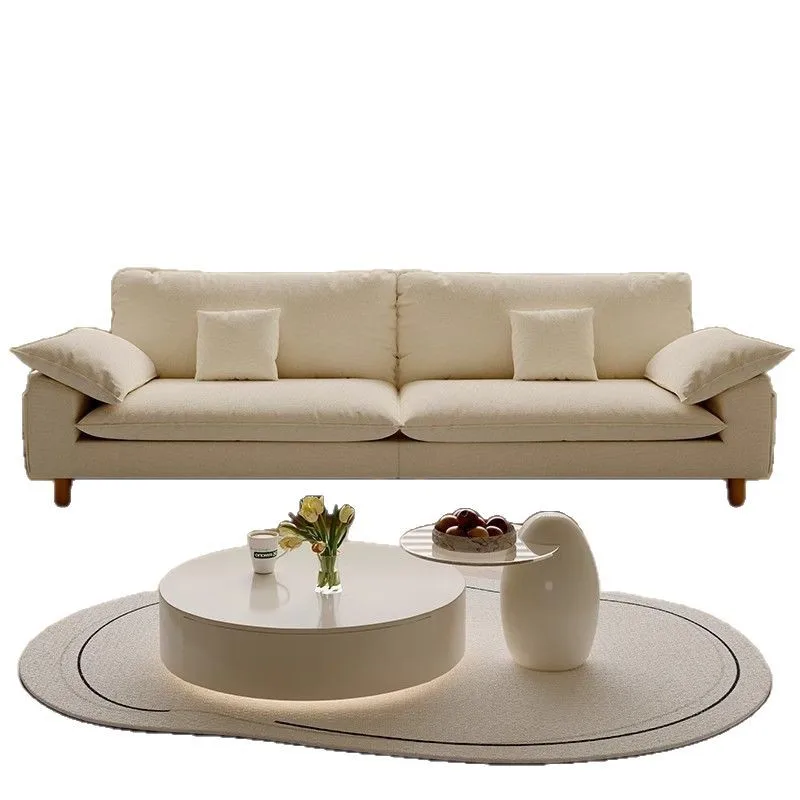

French cream wind cotton and linen fabric sofa, new modern and simple in the living room, small apartment removable and wash