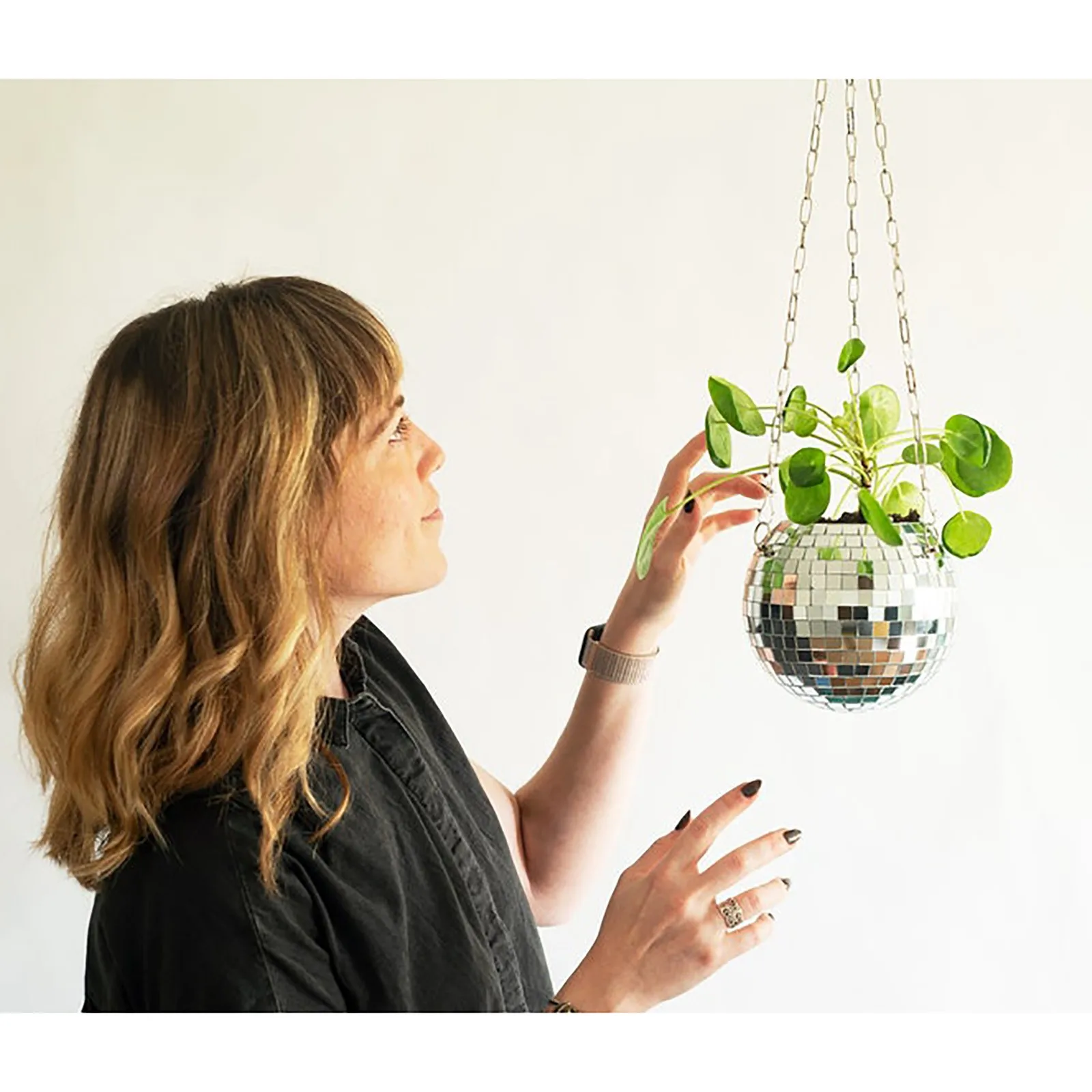 Disco Ball Plant Hanger Mirror Hemisphere Planter Hanging Basket Hanging Pot Ball Planter Office Ornament