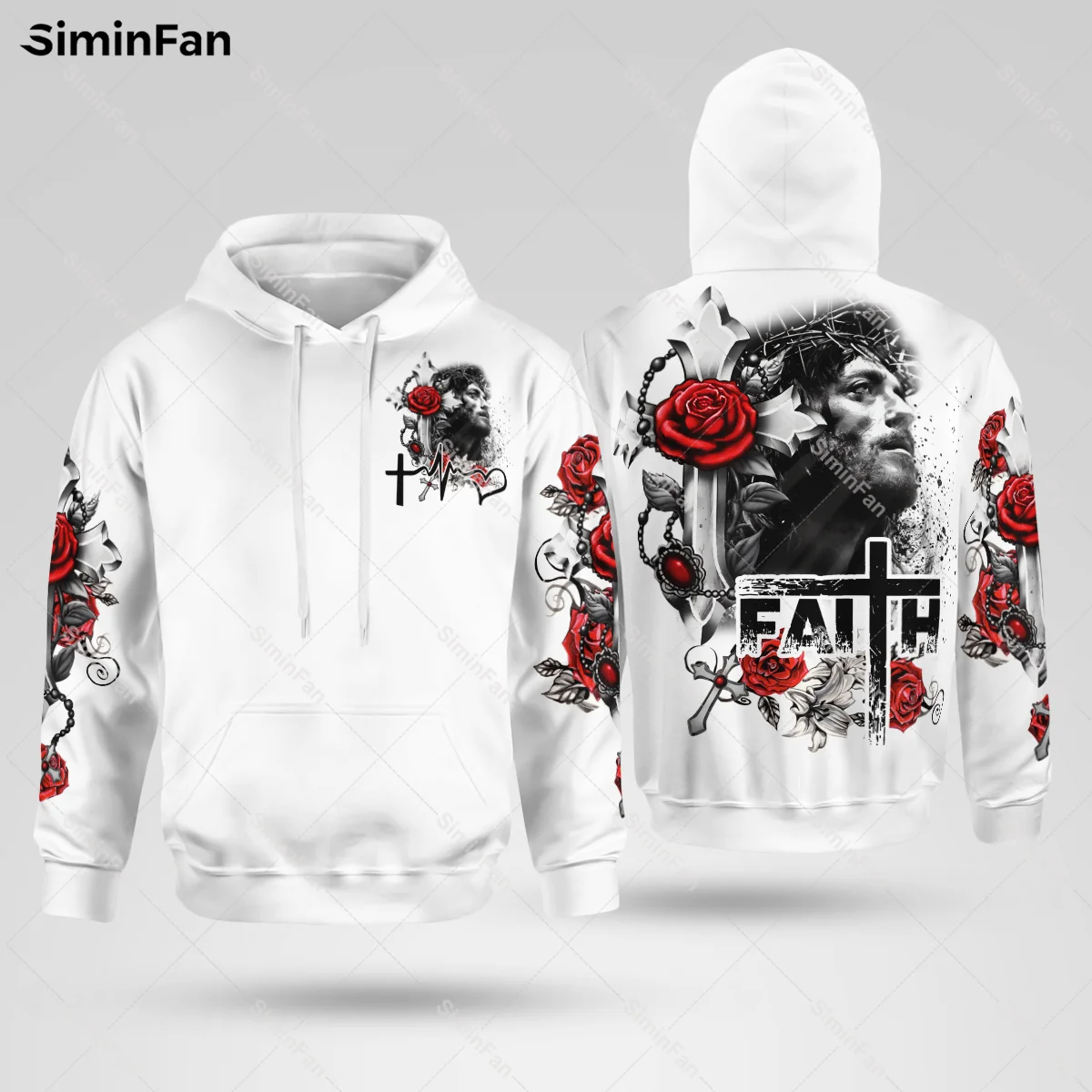 Jesus Cross Faith Rose Christian 3D All Over Printed Hoodie Men Hood Pullover Jacket Coat Sweatshirt Unisex Outwear Female Top-1