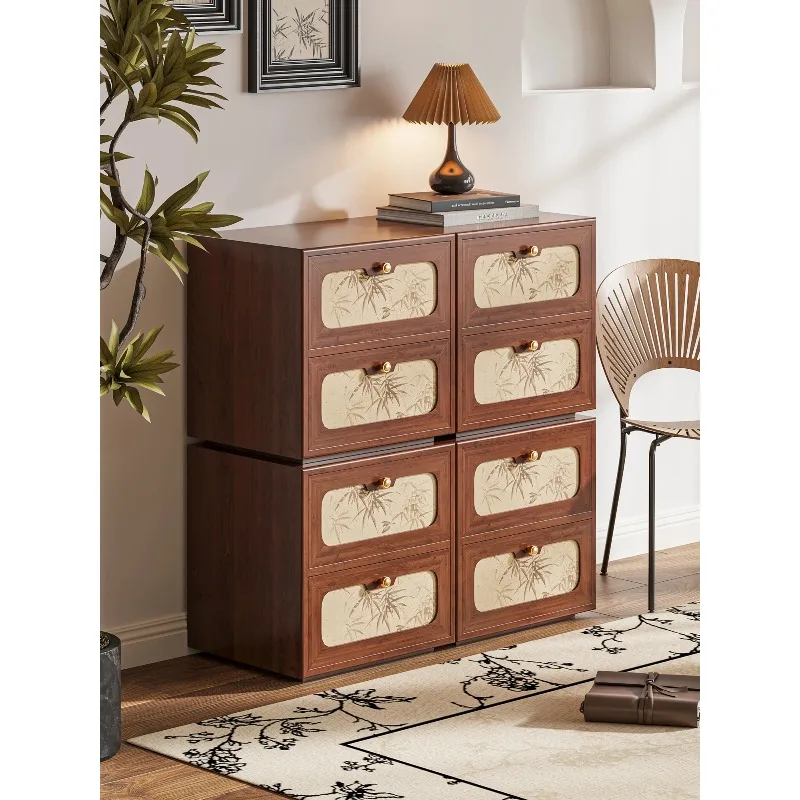 

Art style living room bedroom side cabinet solid wood combination bedside cabinet movable