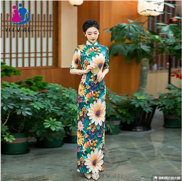 Traditional Chinese Qipao Retro Improved Three-Dimensional Printing Fashion Show Costumes