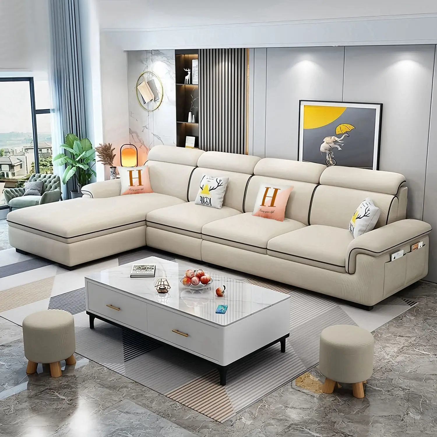 

Sofa modern simple living room fabric sofa size apartment combination cat claw technology cloth sofa