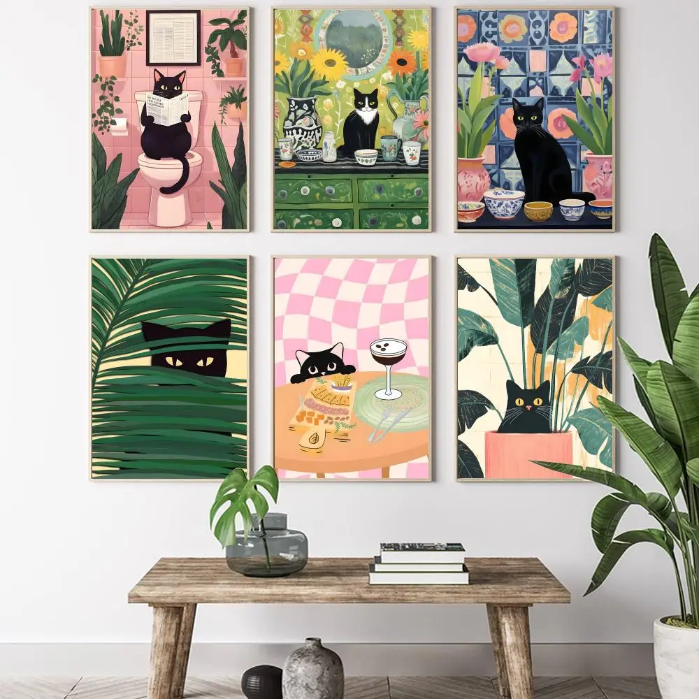 غرفة النوم الخضراء والقط اللوحة الخط HD قماش المشارك غرفة المعيشة غرفة نوم بار الديكور الجمالي #2