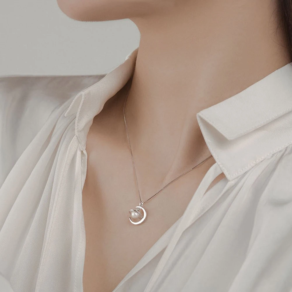 

Planet Moon Necklace Ladies Pendant for Women Silver Alloy Miss Necklaces