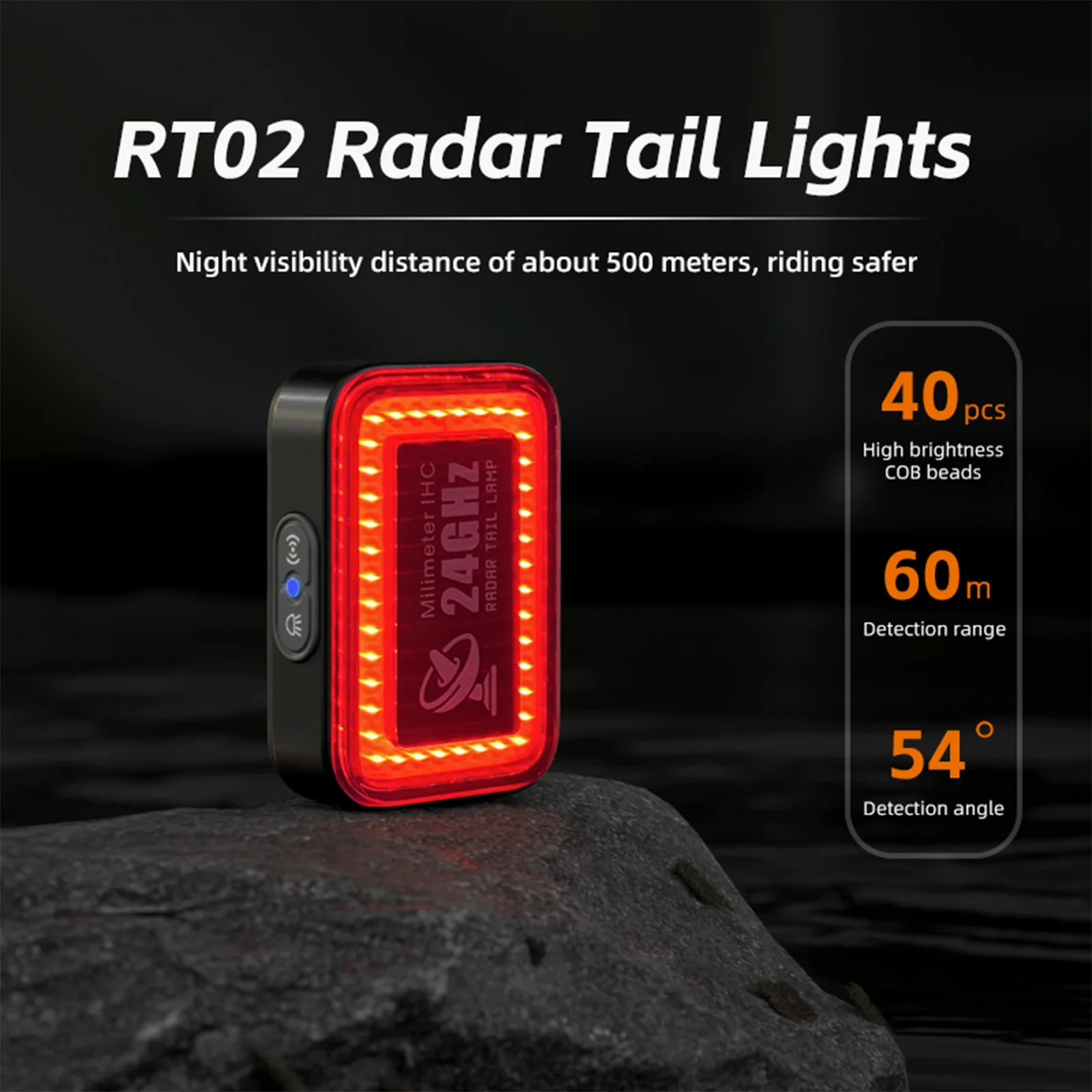 

CYCLAMI Smart Bicycle Radar Tail Light IPx6 Bike Taillight Rear Light Auto Stop LED Riding Warning Safety Cycling Light
