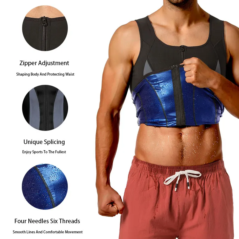 Men's Waist Trainer Sauna Vest Suit Body Shaper Tank Workout Sports Corset with Unique Splicing Pattern,Zipper Adjustment Strap