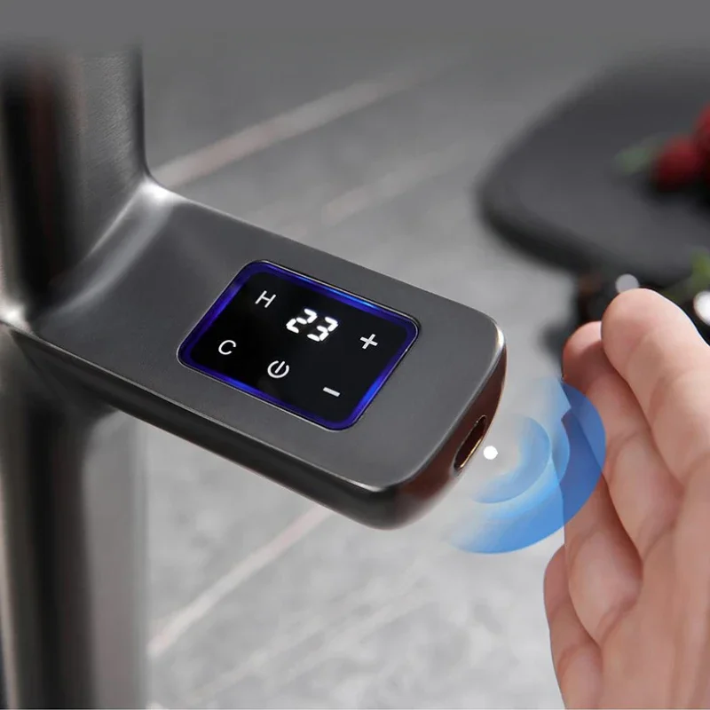 Pull Out Brass Kitchen Faucet Intelligent Sensing Digital Touch Temperature Control Hot And Cold Water Mixer Direct Drinking Tap