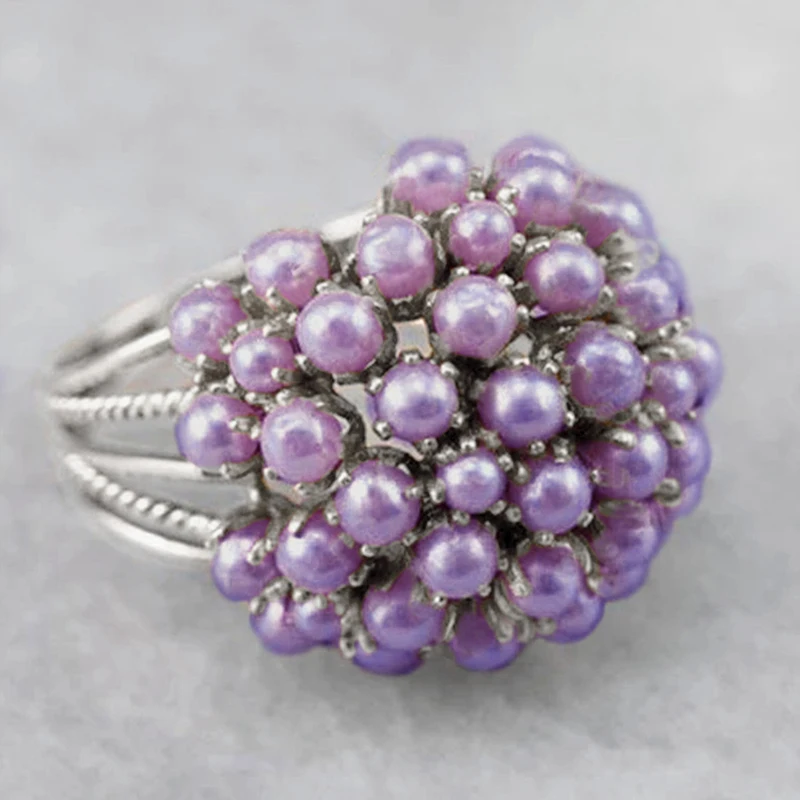 Huitan Luxuriant White/Purple Imitation Pearl Rings for Women Aesthetic Wedding Engagement Accessories Trendy Jewelry Drop Ship