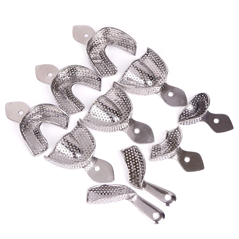2Pcs/Set Dental Stainless Steel Impression Tray Autoclavable Teeth Metal Trays Holder Denture Instrument Dentist Tools 3 Sizes