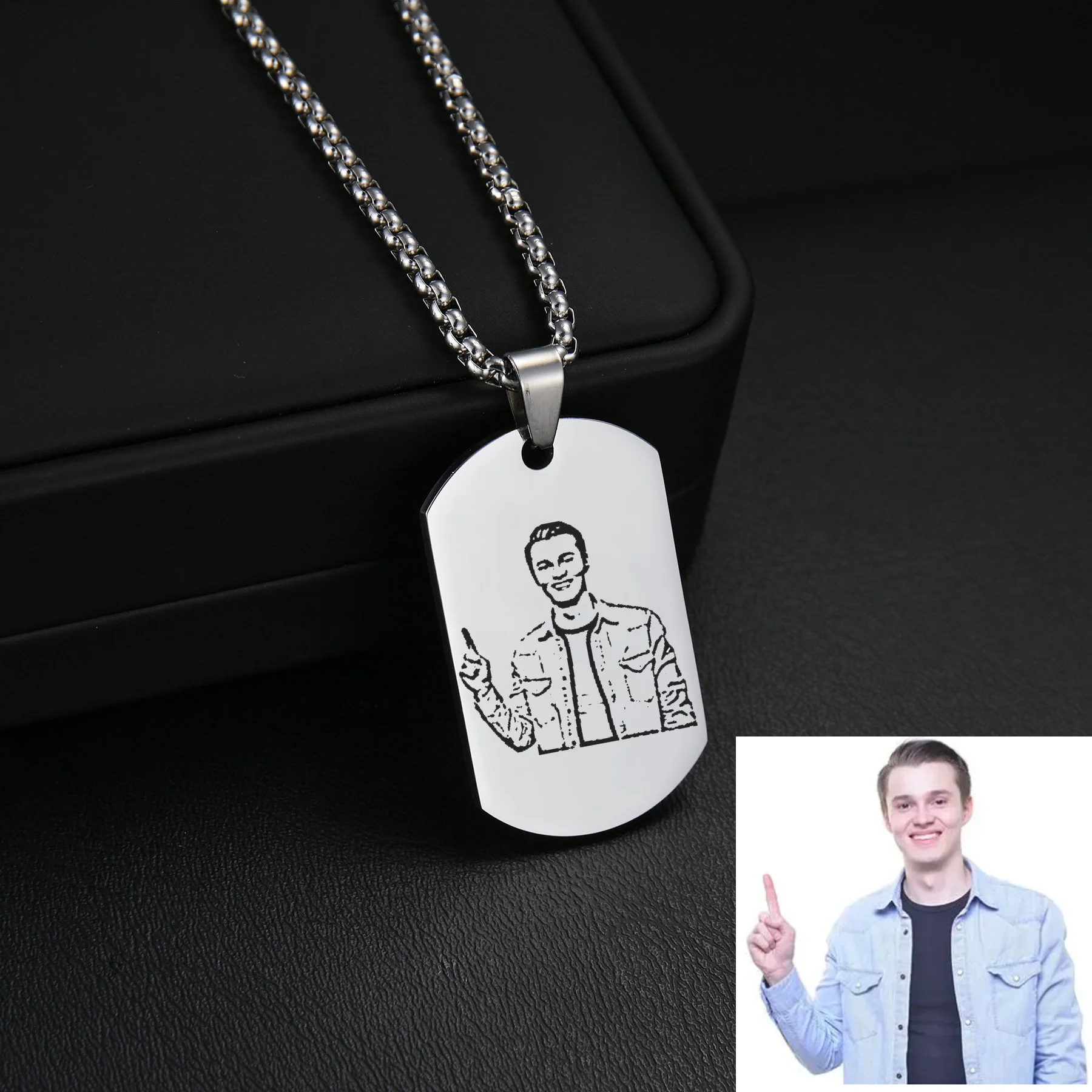 Sifisrri Personalized Custom Photo Line Necklace Engrave Family Picture Rectangle Pendant For Women Men Birthday Jewelry Gift