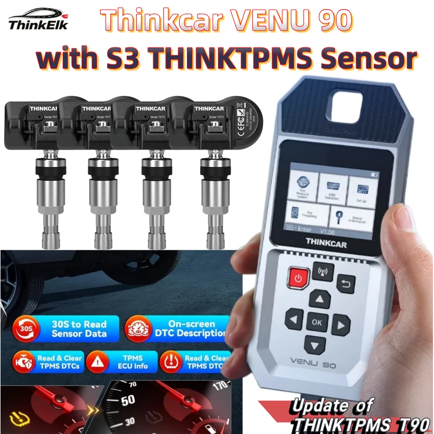 THINKTPMS S3 Dual Frequency Sensor With Thinkcar VENU 90 for 315/433MHz Tire Pressure Monitor TPMS Activation Programming Tool