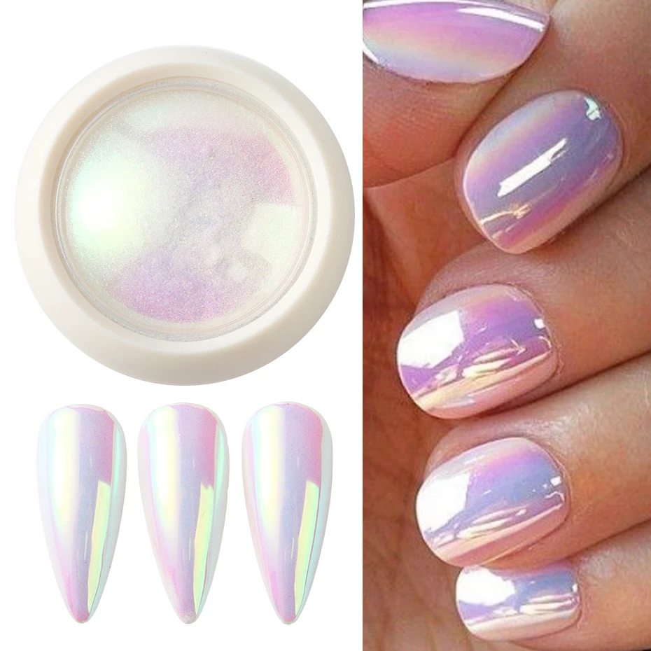 يونيكورن كروم مسمار مسحوق النيون أورورا مرآة التقزح اللوني مسمار الصباغ حورية البحر اللؤلؤ تأثير بريق ماكياج مسمار الفن زينة #2