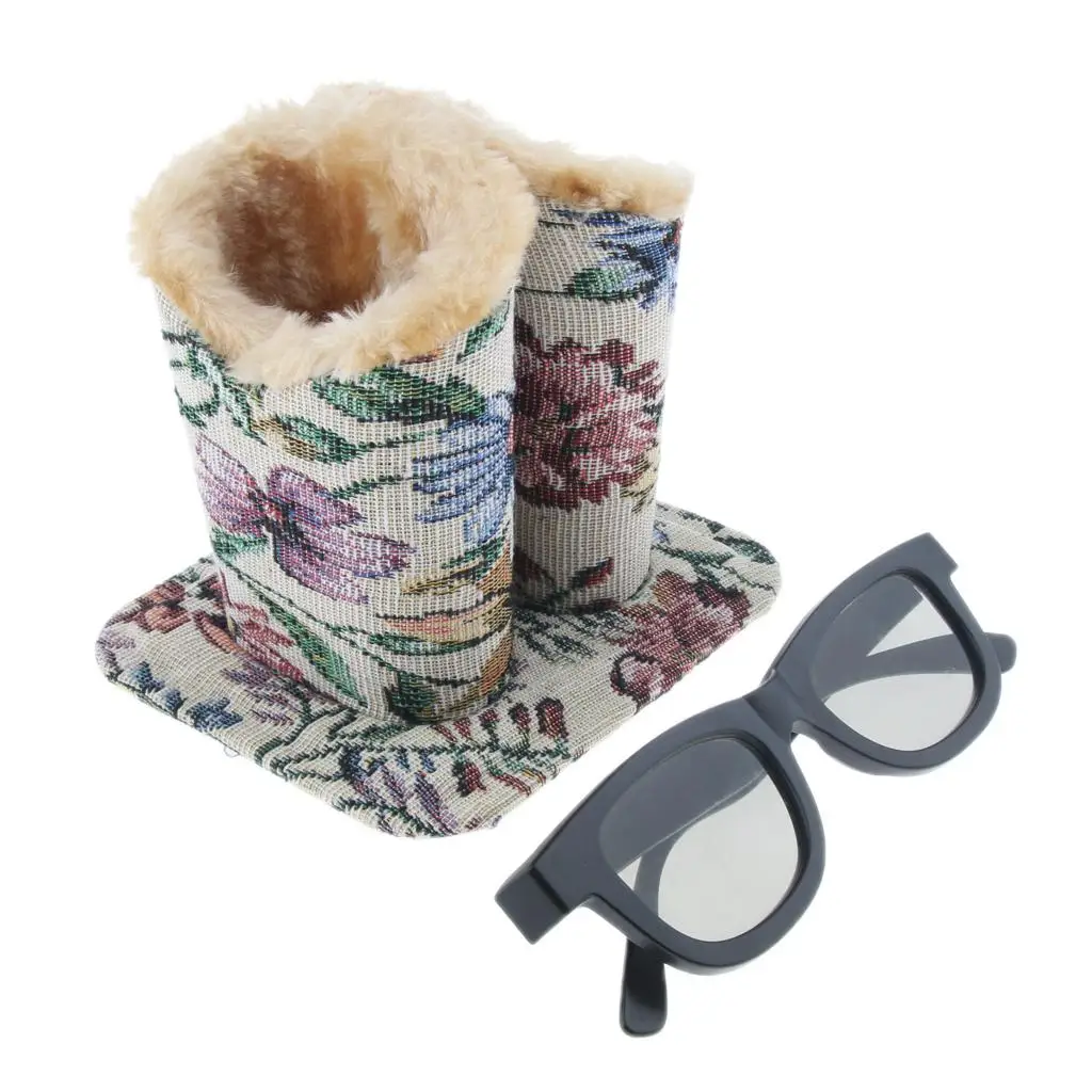 Glasses Upright Desktop Case with Plush Lining Dual Holder Pen Organizer for Eyeglasses and Sunglasses Rest