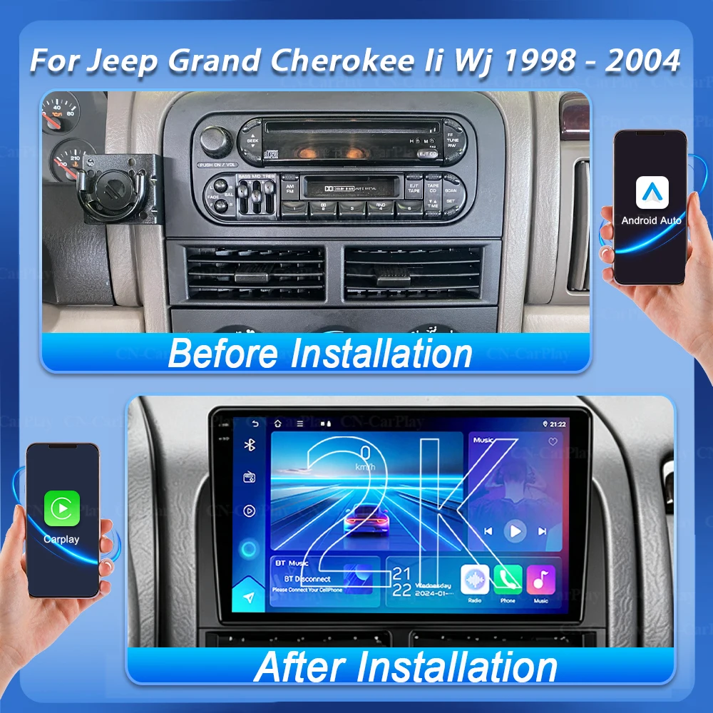 For Jeep Grand Cherokee Ii Wj 1998 - 2004 Android 16 Monitor Screen Tv Car Gps Lettore Video Autoradio Navigation Stereo Radio