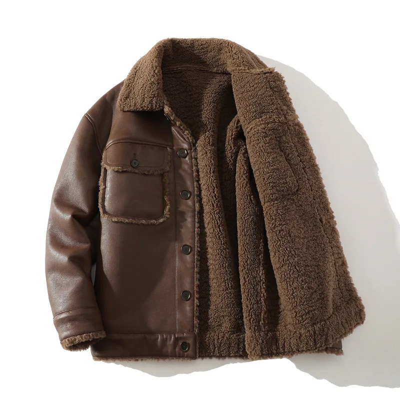 KIDWHXR Winter Cargo Jacket Man Simple Solid Single-breasted Male Fleece Coat Thicken Windproof Men Outdoor Casual Outerwear