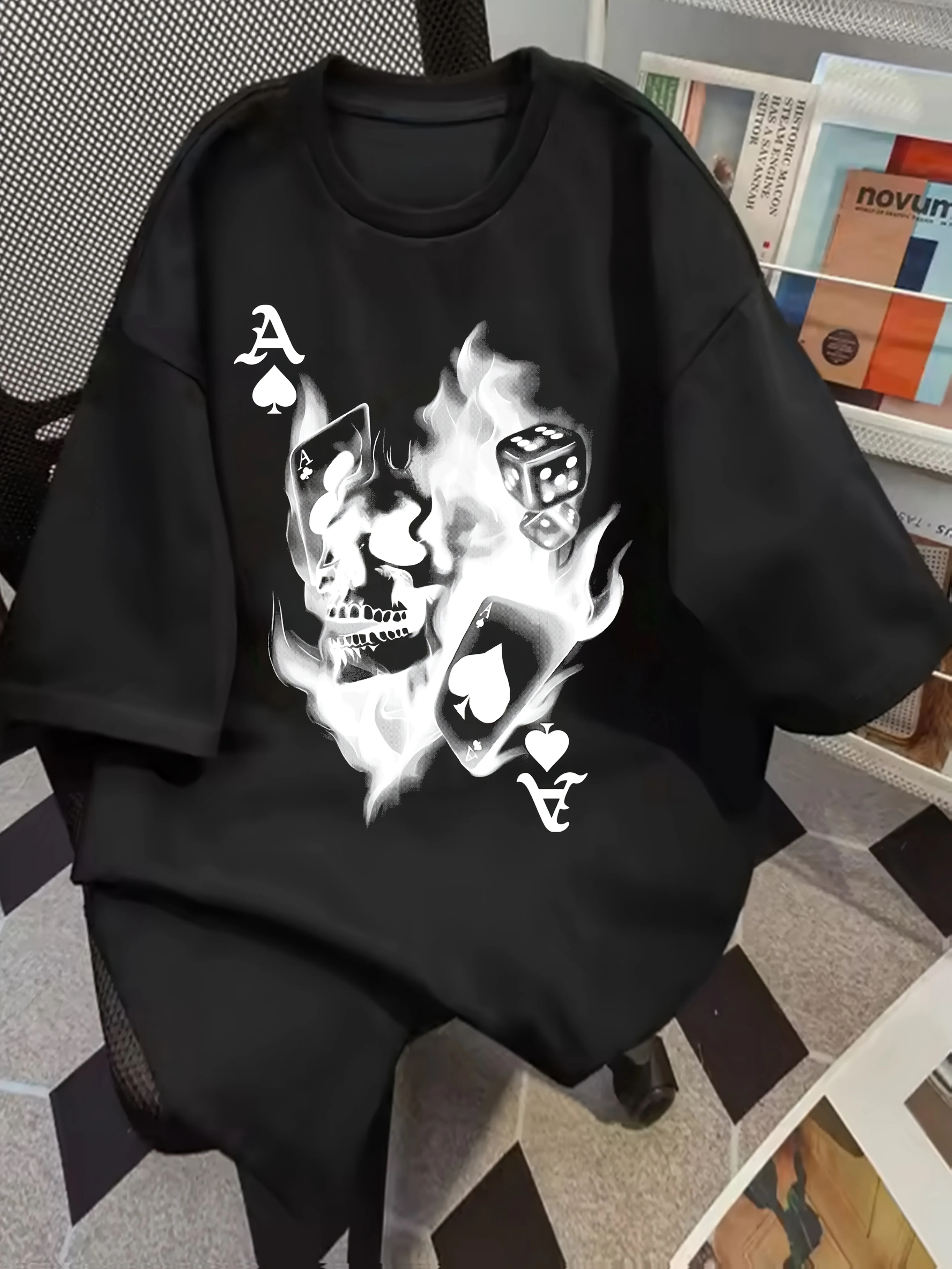 Ace of Spades Flaming Skull Women's Tee - Edgy Gothic Graphic, Casual Grunge Top