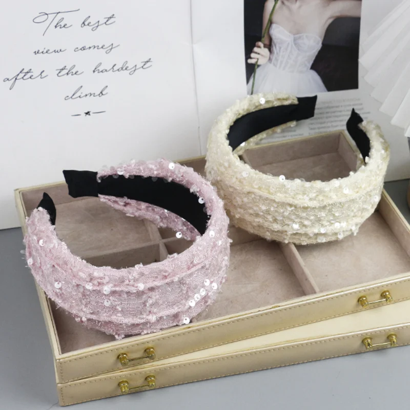 Sparkling Sequin Fabric Hair Bands Headband for Women Wide Edge Pressed Hair Hairband Wash Face and Makeup Hair Accessory
