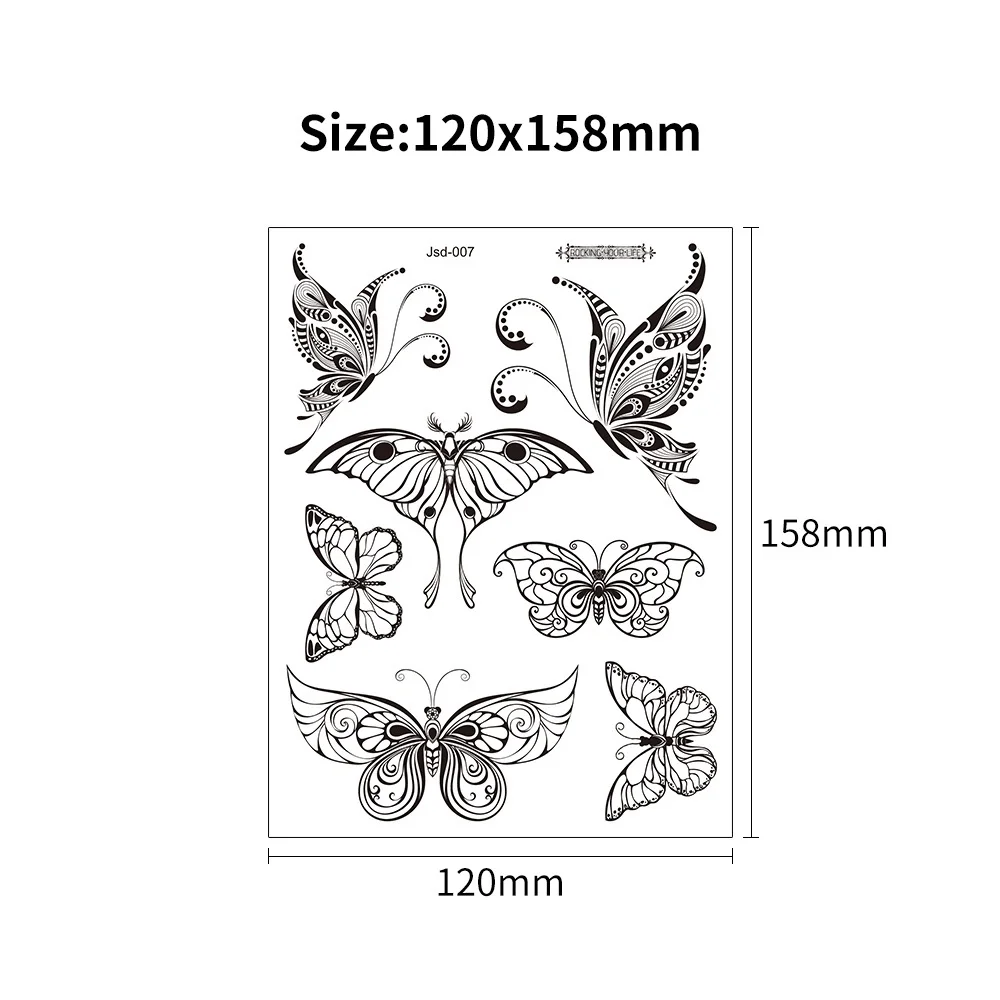 Adult Black Tattoo Temporary Butterfly Mandala Flower Waterproof Body Art Sticker Face Make-up Disposable tatouage temporaire