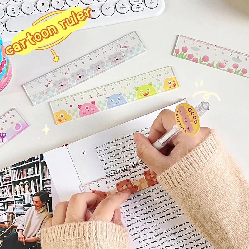 Cute Kawaii Study Time Cartoon Ruler Multifunction Diy Drawing Rulers For Kids Students Office School Stationery