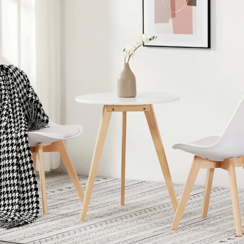 Solid Wood White Small round Table Nordic Minimalist Balcony Leisure Coffee Home Mini Tea