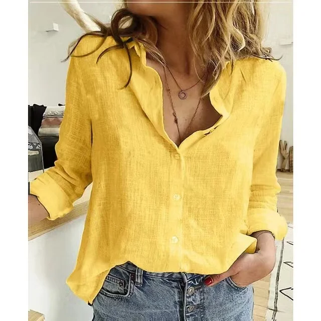 Elegant Cotton Linen Shirts Women Leisure Shirts Button Lapel Cardigan Top Lady Loose Long Sleeve Oversized Shirt Casual T-Shirt