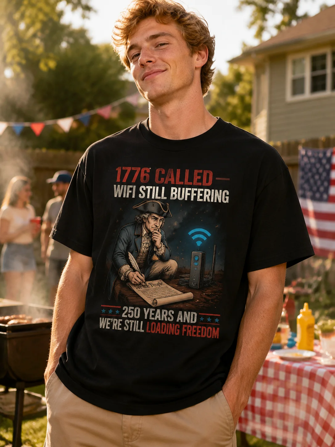 

Men Graphic T Shirt Short Sleeve Loose 50-50 Cotton Polyester Stretch Fabric Patriotic Vintage Print Summer Casual for Daily
