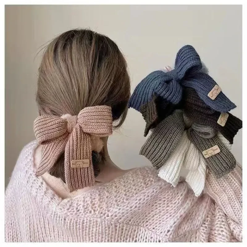 

2024 Autumn Winter Wool Bow Women Plush Large Intestine Headband Elegant Fashionable Headband Tied Hair Elastic Headpiece Women