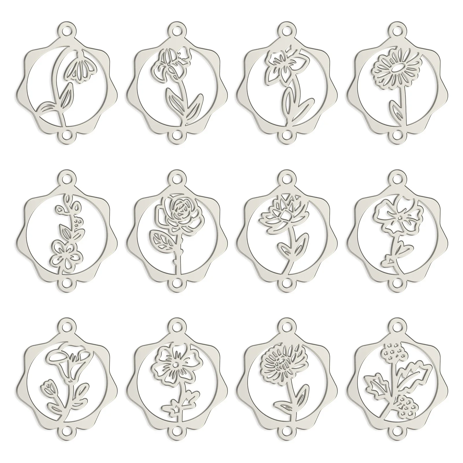 Skyrim 1pc Birth Month Flower Charms for Bracelet Stainless Steel Gold Color Snowdrop Daisy Rose Cosmos Pendant Wholesale