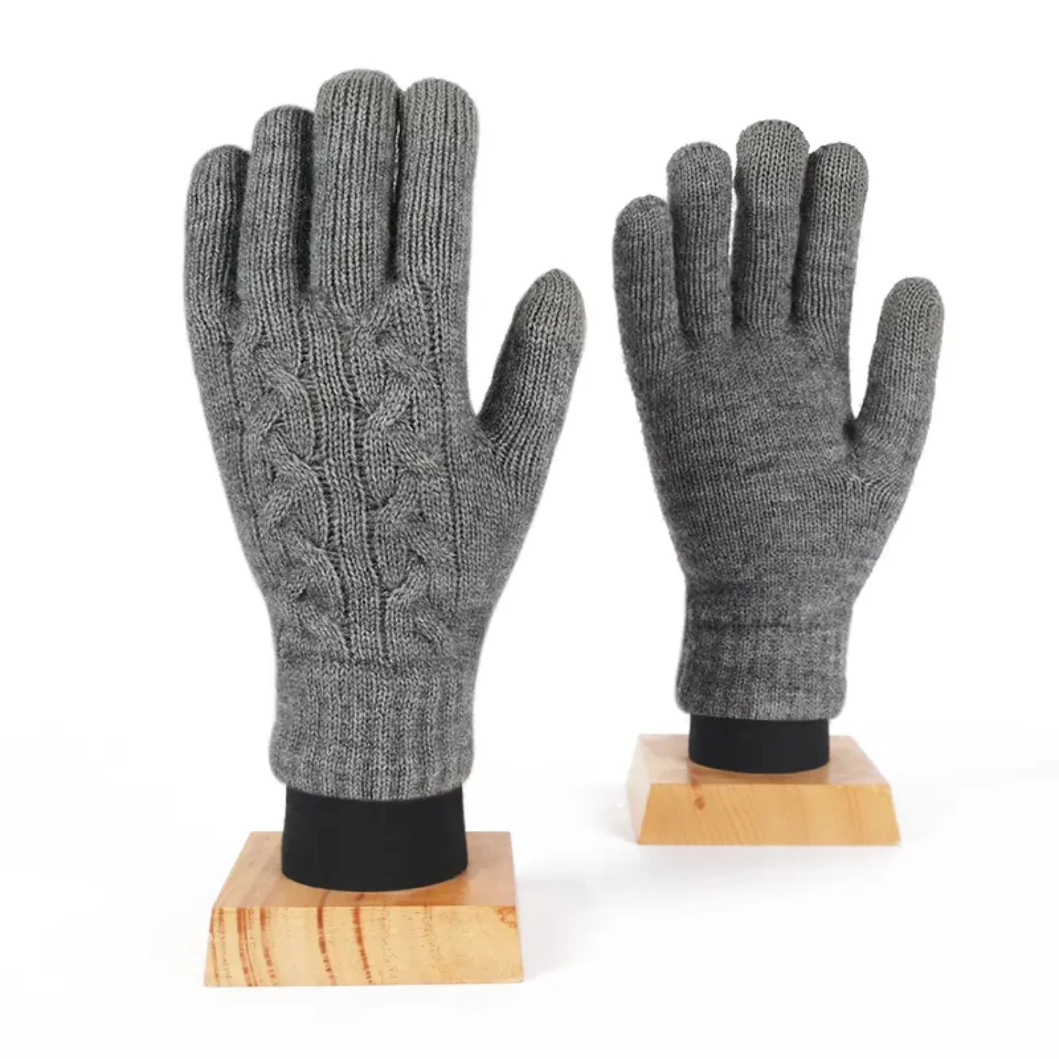 

Warm and Cozy Women's Double-layer Solid Color Wool Touch Screen Knitted Gloves with Extra Thick Plus Velvet Lining, Perfect for