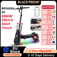 BOYUEDA Electric Scooter S5 6000W Dual Motor 60V38AH 120KM Range 85KM/H NFC Smart App RGB lights 11 Inch Off-road Adult EScooter