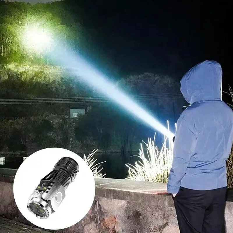 LED Strong Light Flashlight Rechargeable Multi functional for Long Range Portable Outdoor Home Mini Flashlight Cap Clip Light