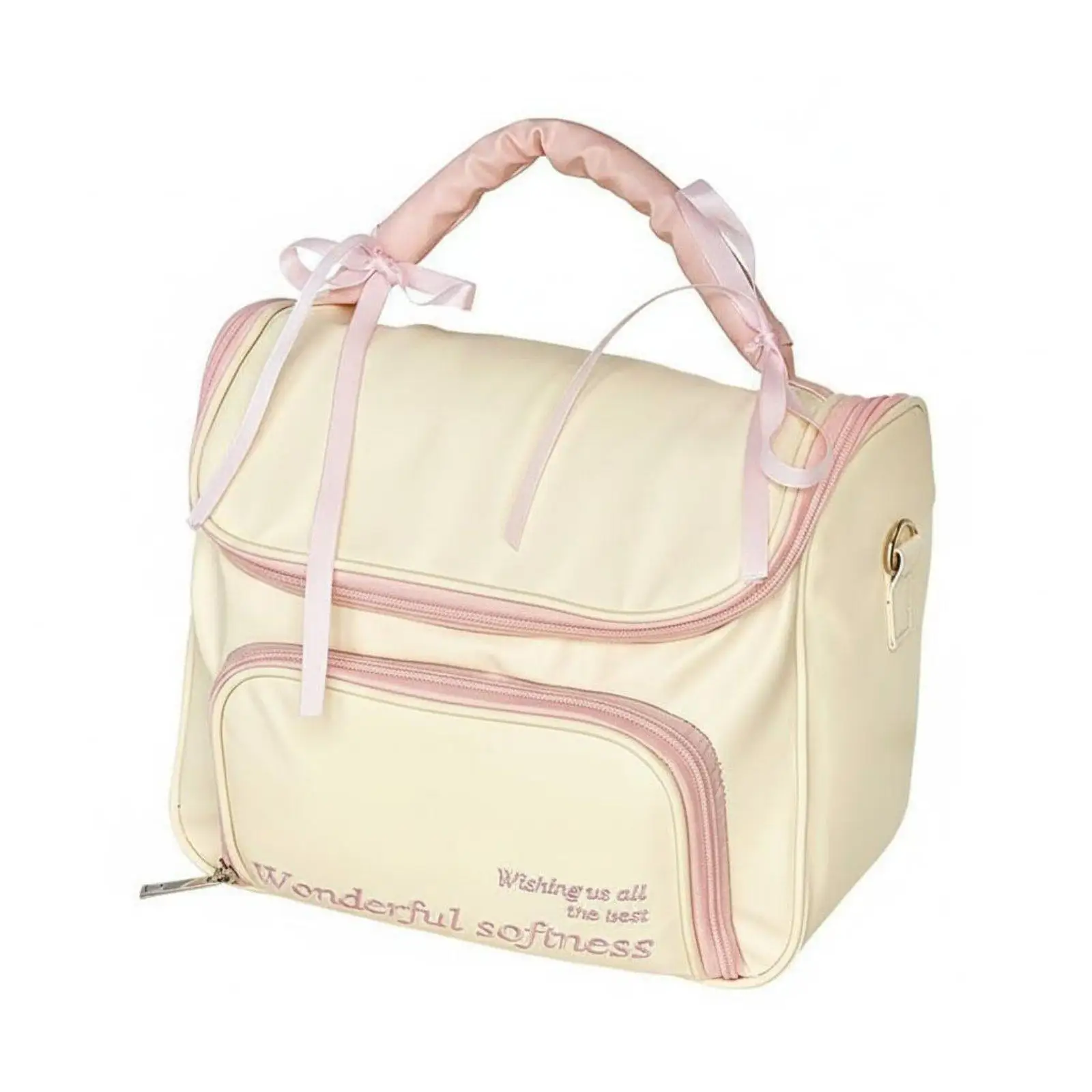 Women Makeup Pouch Leather Makeup Organizer Big Capacity Cube Cosmetic Case with Ribbon Embroidery Travel Toiletry for Women