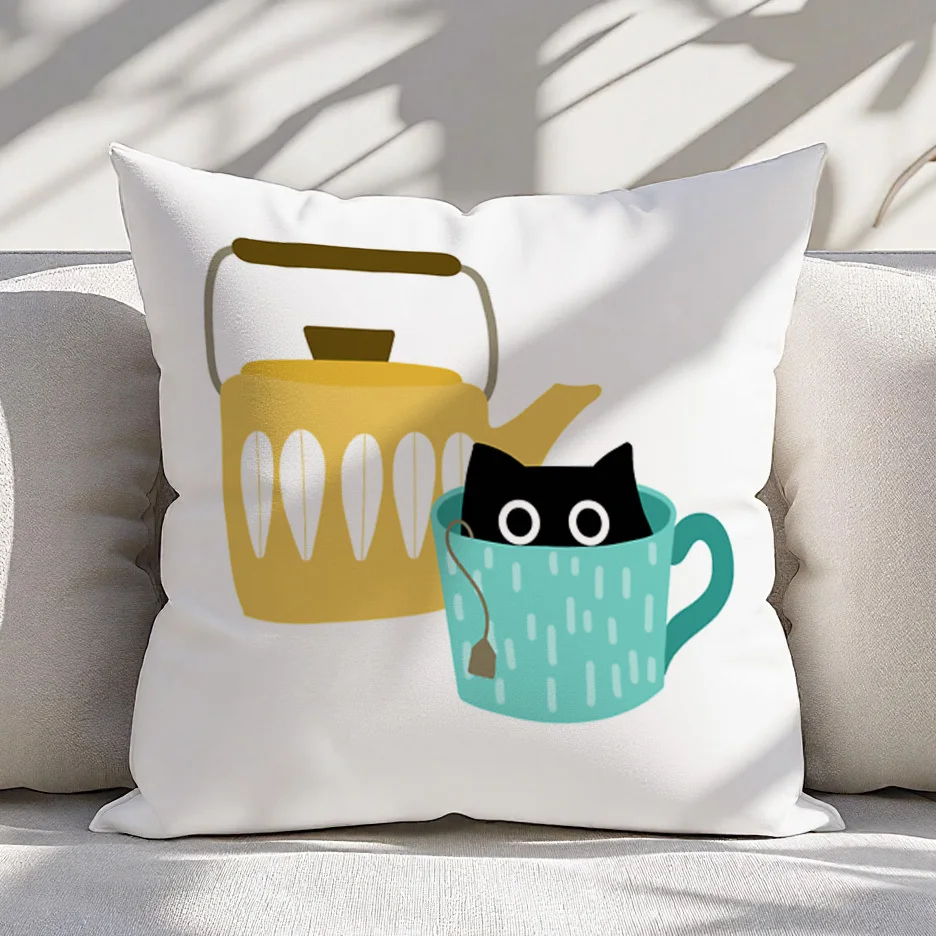 1pc Abstract Tea-Related Graphic Motif Pillowcase for Home Decoration Cushion Cover Polyester 45x45cm 18x18in