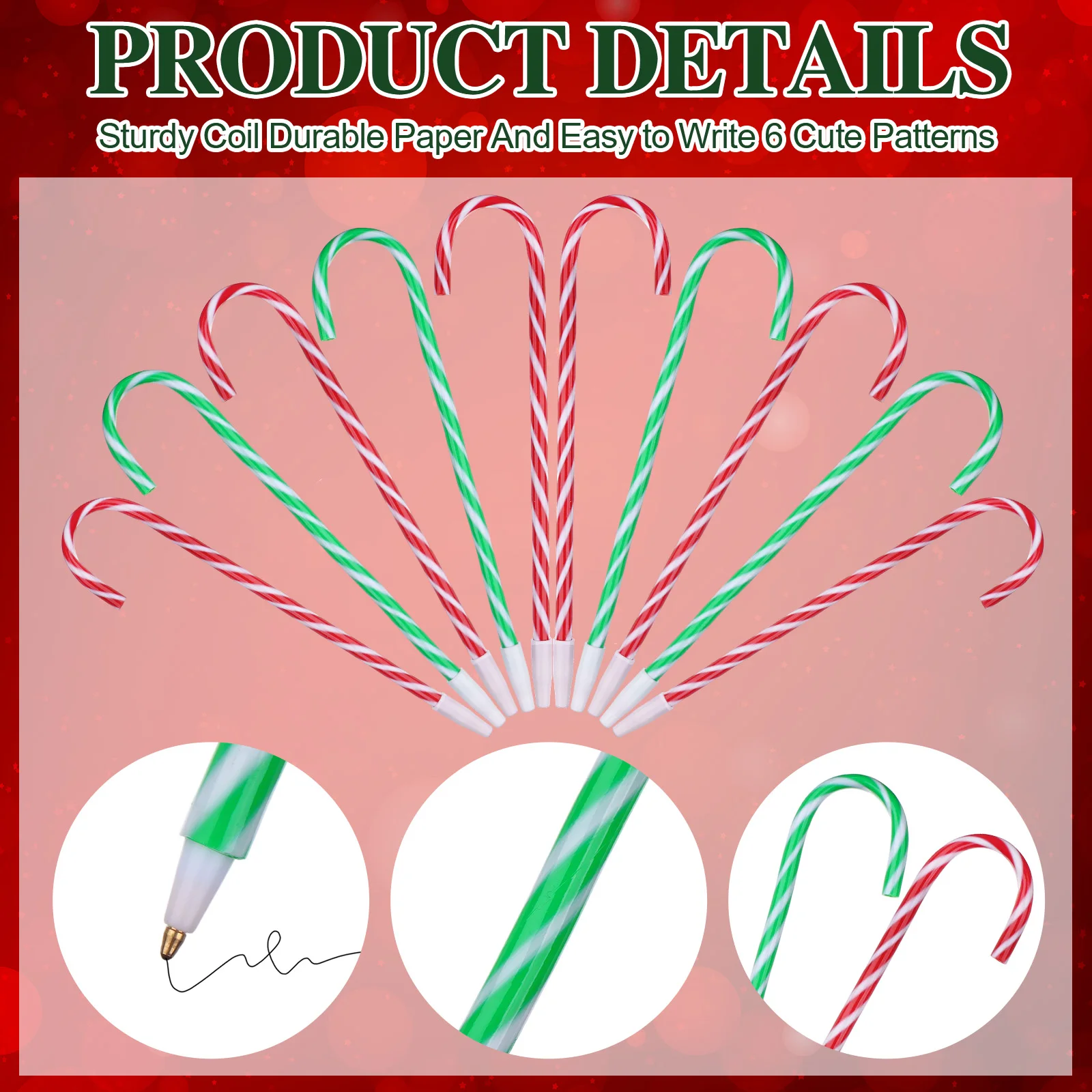 12 Pcs Christmas Pen Bulk Holiday Pens Modeling Cheistmas Plastic Candy Cane Shape Shaped Stationery