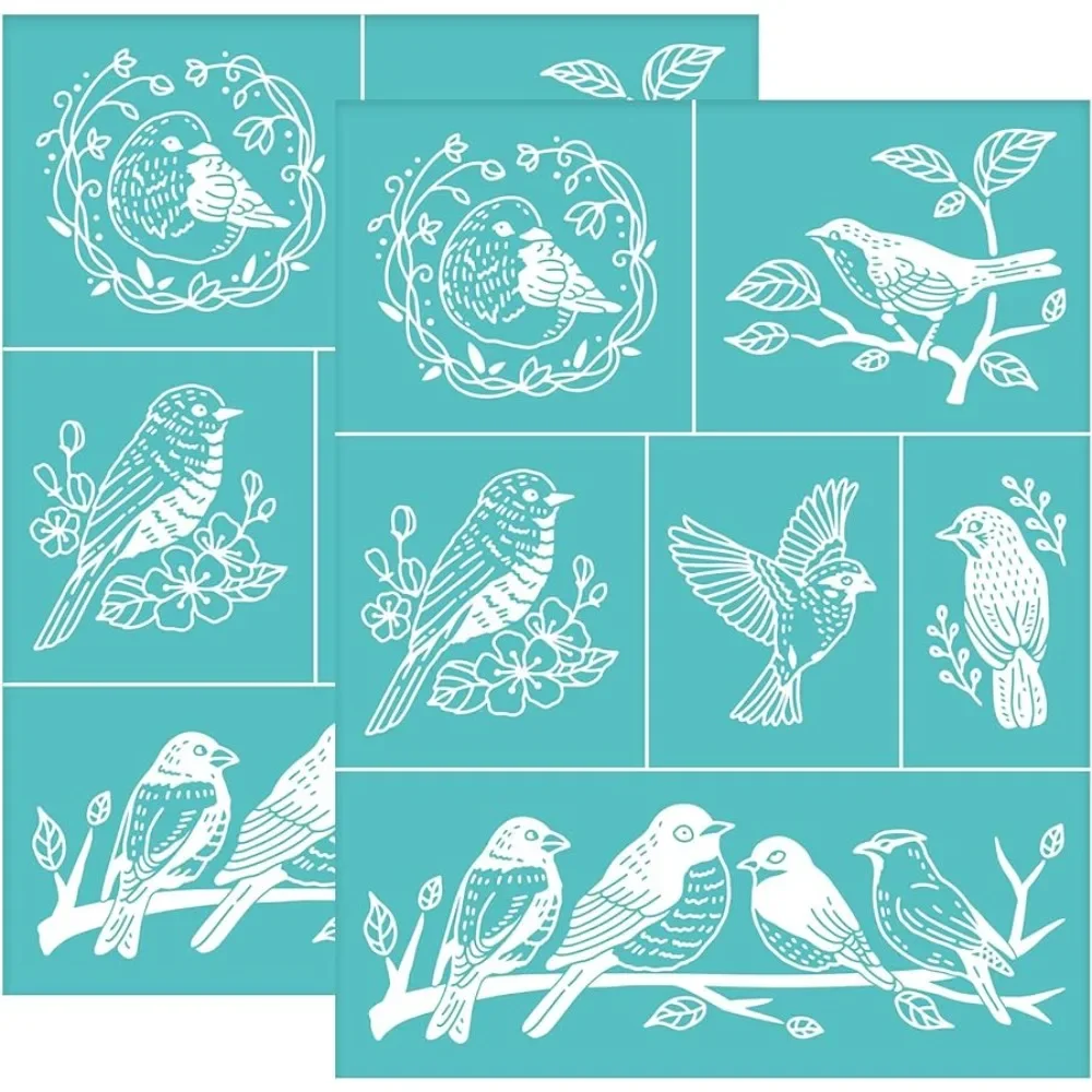 

2 Pcs Silk Screen Stencils Bird Pattern SelfAdhesive Silk Screen Printing Stencil Branch Reusable Mesh Transfer for Painting