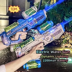 Pistola de agua eléctrica totalmente automática con luz recargable, disparo continuo, juego de fiesta al aire libre, juguete de salpicaduras espaciales para niños, regalo para niños