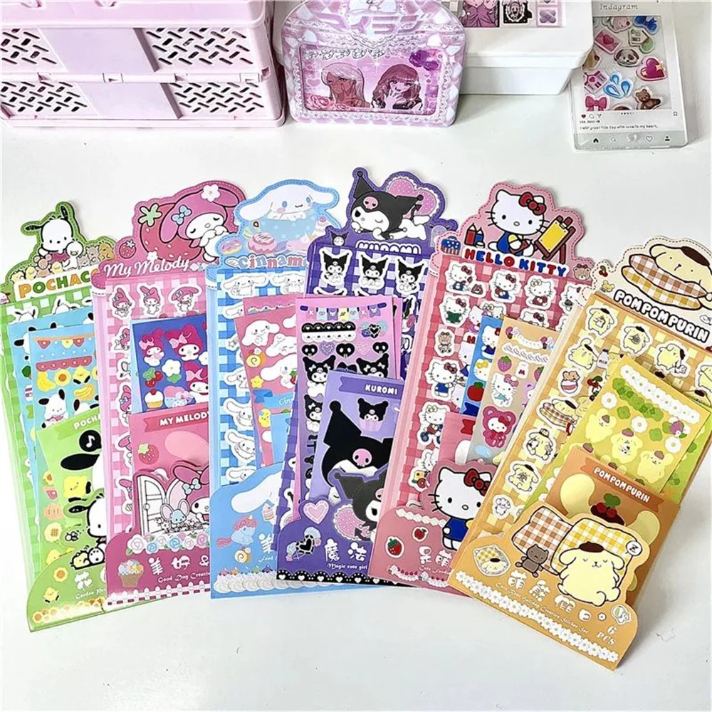 Kawaii Sanrio Sticker DIY Hand Account Diary Decorative Kitty Kuromi Funny Cartoon Kids Girls Christmas Birthday Gift Reward Toy