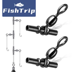 FishTrip 15Pcs Cross Line Swivel Sleeve 3 Way Fishing Swivels T Shape for Surf Fishing, Preventing Twists and Tangles