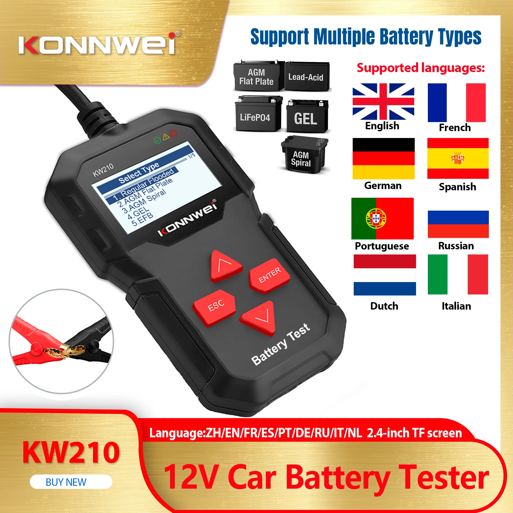 2026 KONNWEI KW210 12V Car Battery Tester Automatic Smart Auto Battery Analyzer 100 To 2000CCA Cranking Car Battery Tester Tool