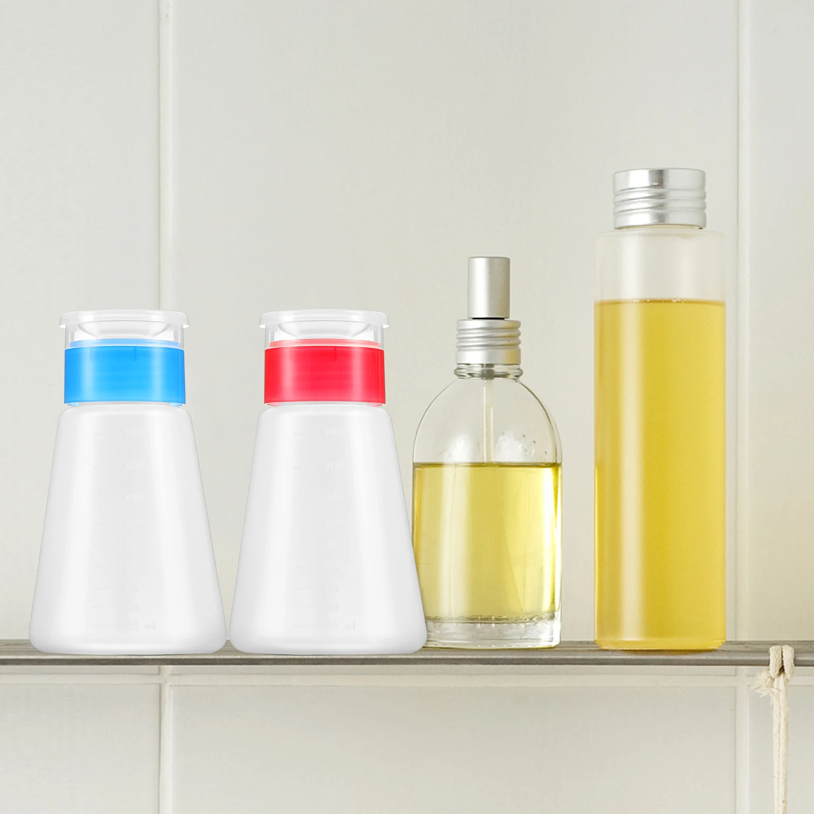 

2 Pcs Empty Pump Bottles Cone Shaped Red Blue Nail Polish Remover Liquid Dispensers Durable Reusable Travel Home