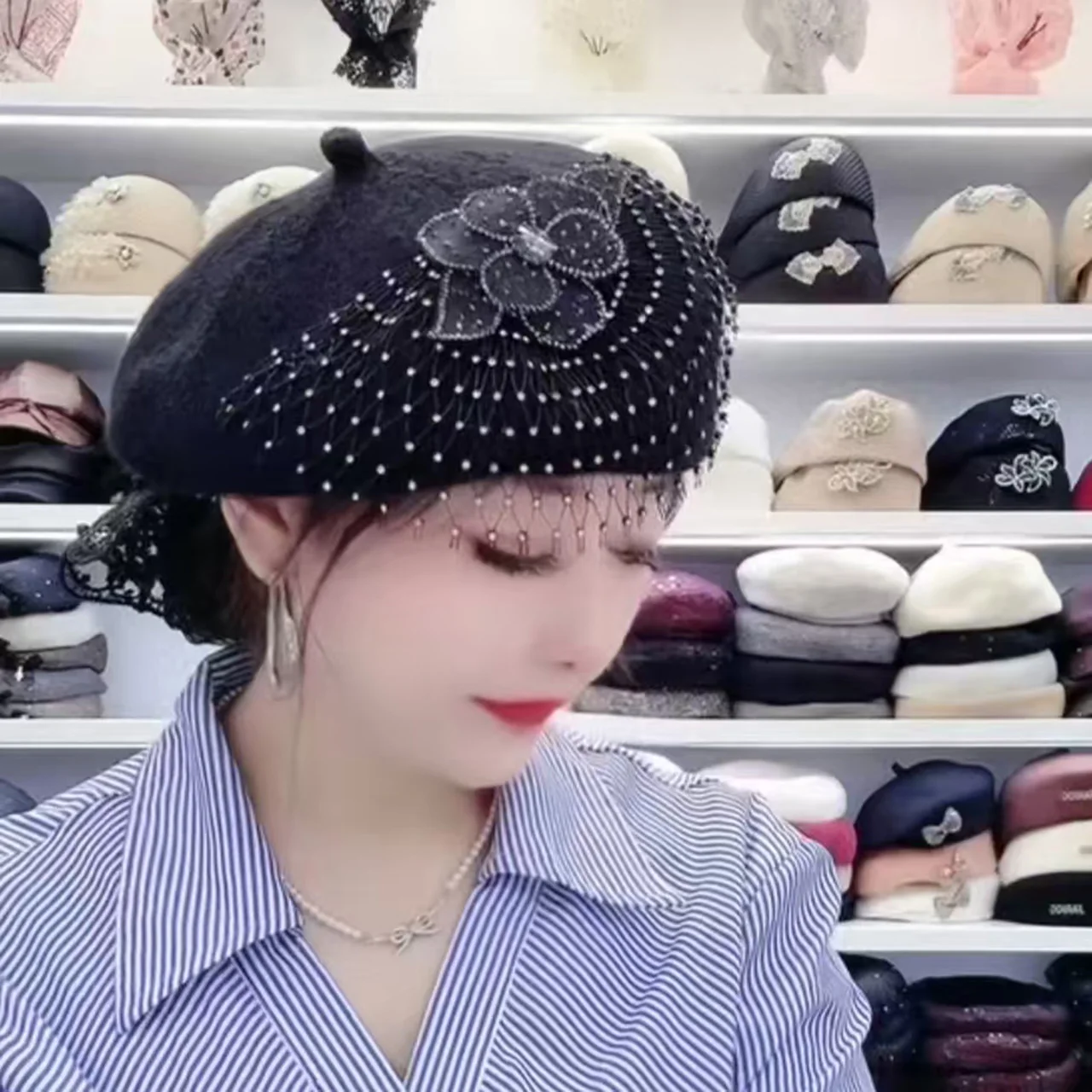 

MAXSITI U Temperament Veil Beret Caps for Women Warm Knitting Winter Hat 2025 New Retro Fashion Painter Cap Ladies Hats