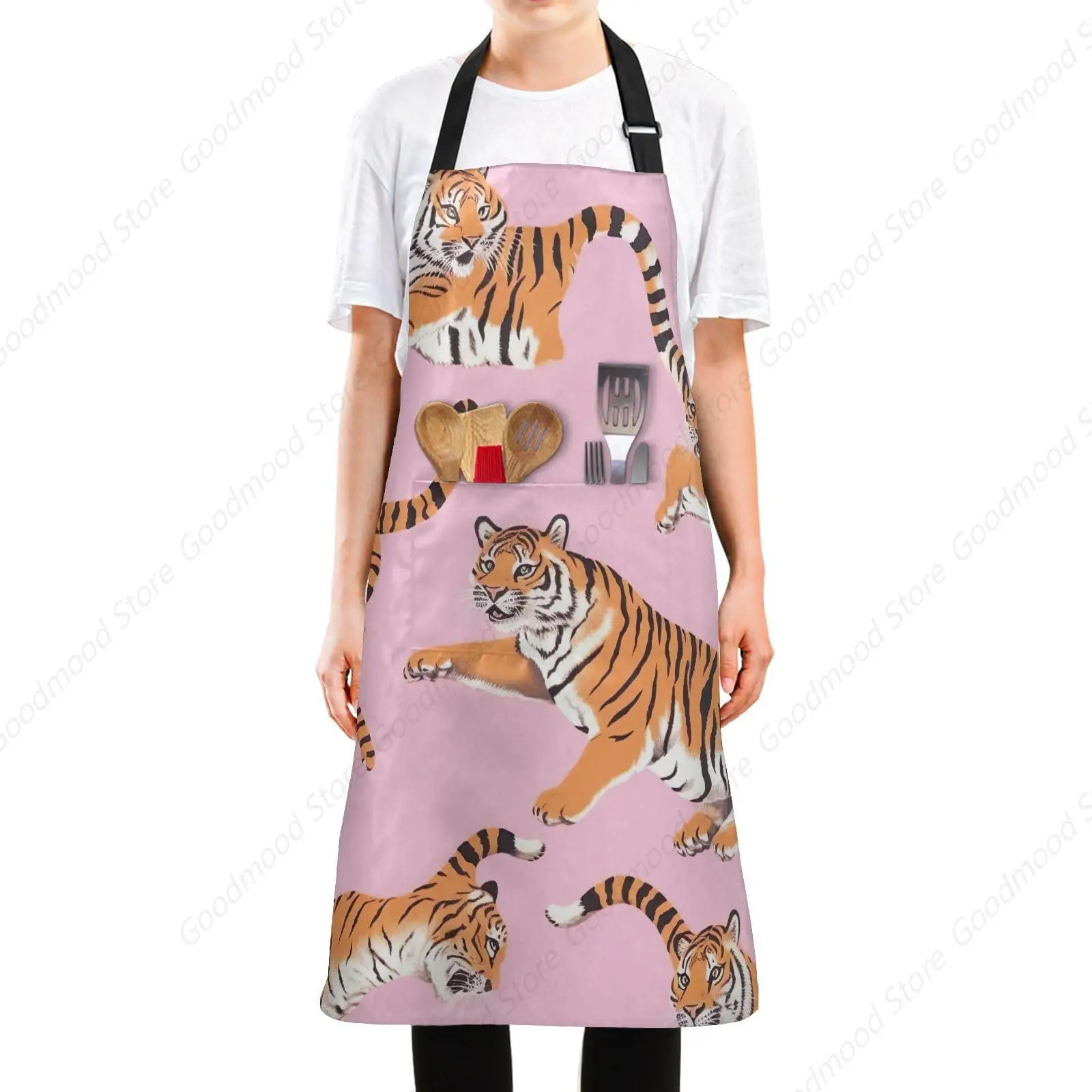 Kitchen Cooking Aprons,Cute Tigers Adjustable Bib Waterproof Aprons with 2 Pockets for Women Men Kitchen Cooking Gardening