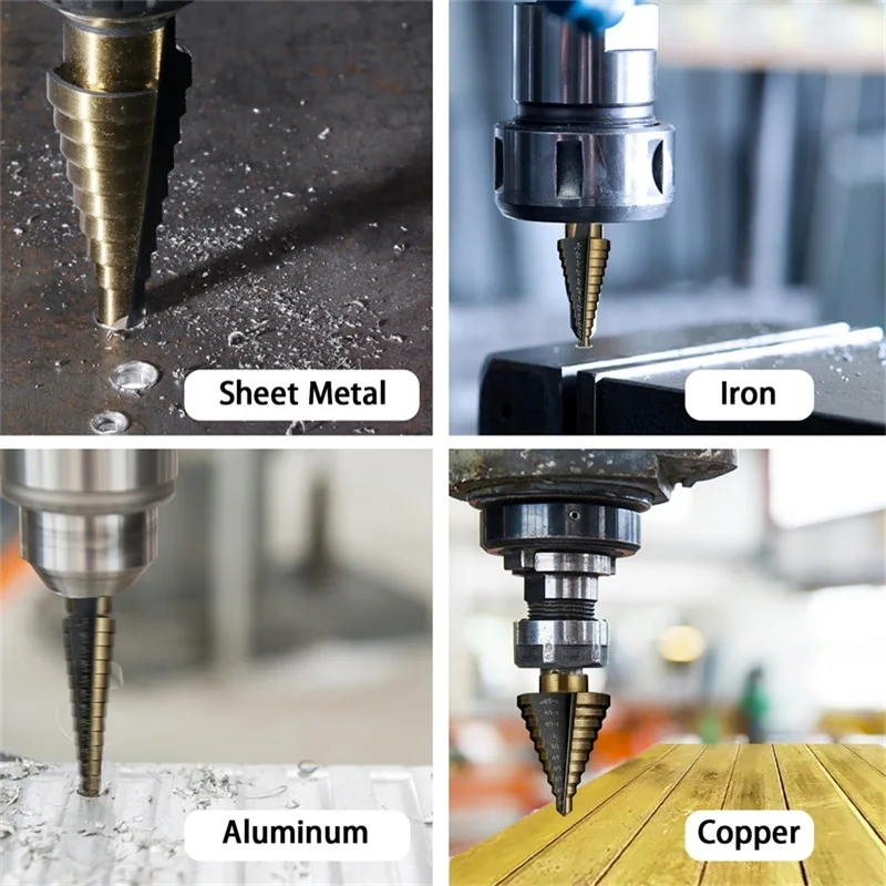 HSS 4241 Cobalt Step Drill Bit Set, Metal Drilling Hole Tools, 5Pcs Cone Drill Bits for Metal Iron Aluminum Copper Steel & Wood