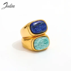 Joolim High End PVD Waterproof Fashion Luxury Cubic Natural Stone Stamp Ring for Women Stainless Steel Jewelry Wholesale