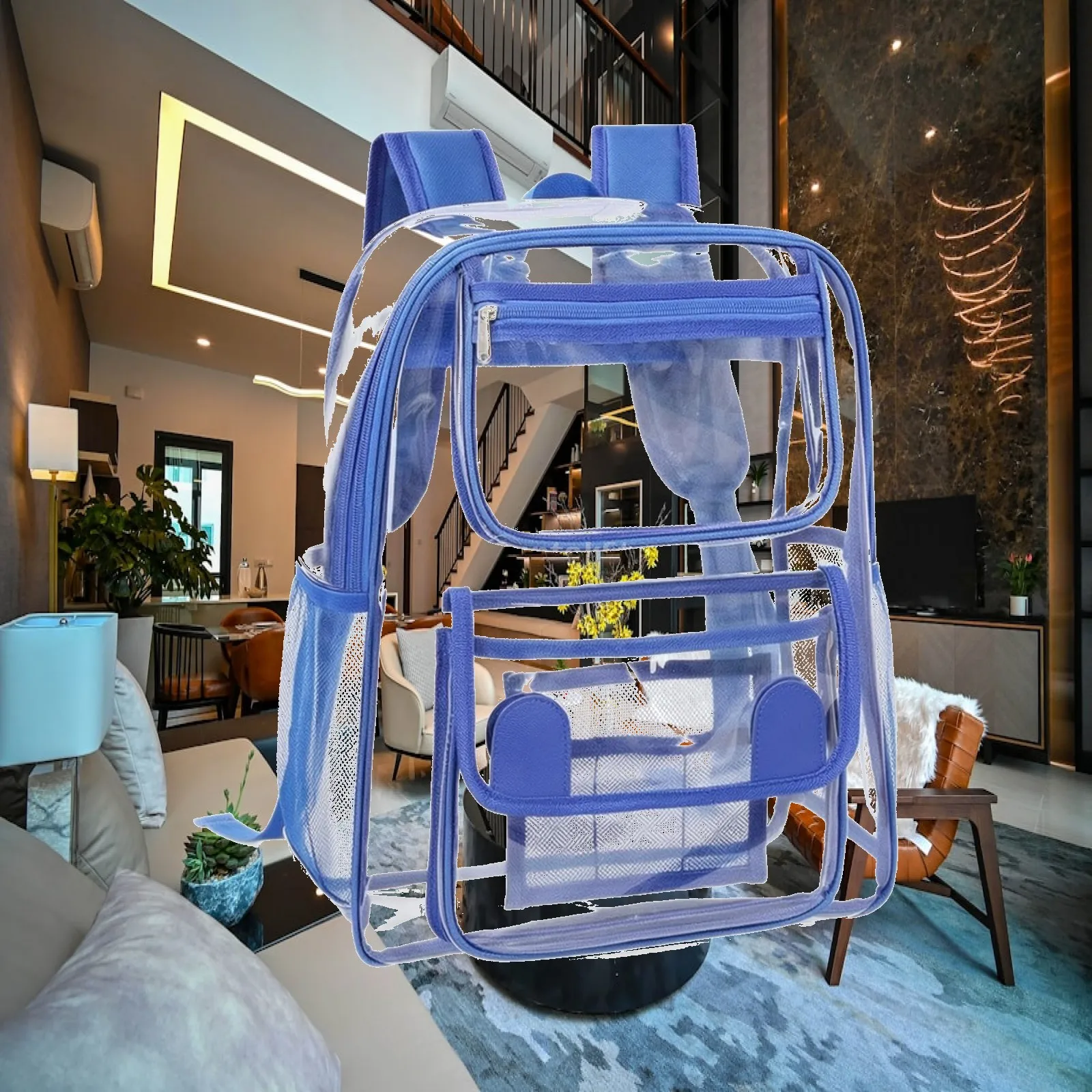 Transparent PVC Backpack Stylish Clear Backpack with Front Pocket Waterproof Clear Daypack Water Resistant Padded Straps