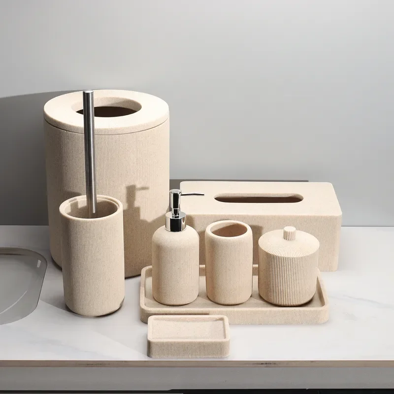 Nordic Bathroom Accessories Set 8 Piece Toothbrush Holder Cup Soap Dispenser Toilet Rack Organizer Modern Home Decor Storage