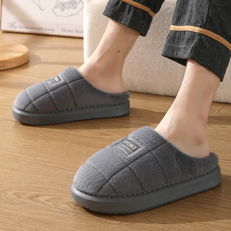 Plus Size 48 49 Men Winter Slippers Furry Home Cotton Flip Flops Warm Plush Man Bedroom Fur Shoes Non-slip Man\'s Indoor Slippers